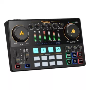 USB-Audio-Interface MAONO AME2 Schwarz mit integrierten Effekten, kompakte Desktop-Soundkarte