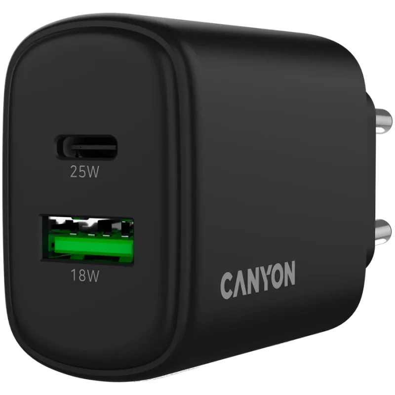CANYON Ladegerät OnCharge 250 25W 1xPD 1xQC EU Schwarz