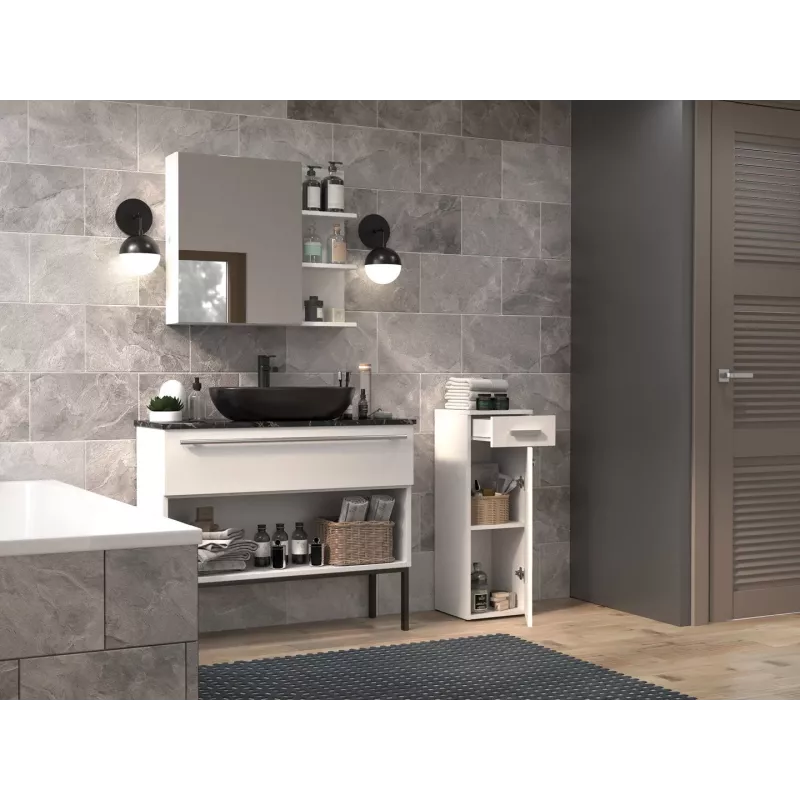 Badezimmer-Halbsäule mit Schublade Top E Shop Nel 30×30×85 cm weiß matt