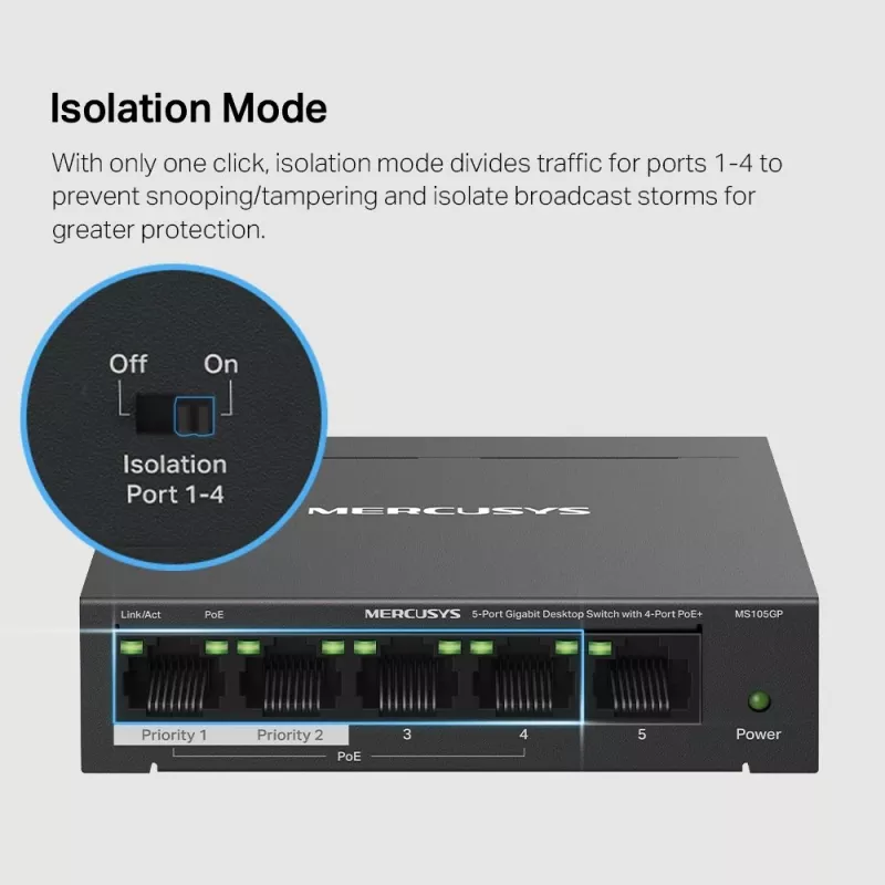 Mercusys 5-Port Gigabit Desktop Switch mit 4-Port PoE+