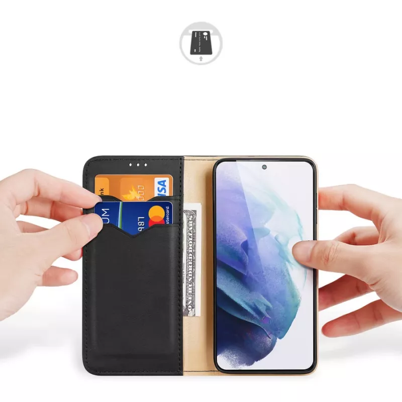 Dux Ducis Hivo Ledertasche mit Klappe, Naturleder-Brieftasche für Karten und Dokumente, Samsung Galaxy S22+ (S22 Plus), Schwarz