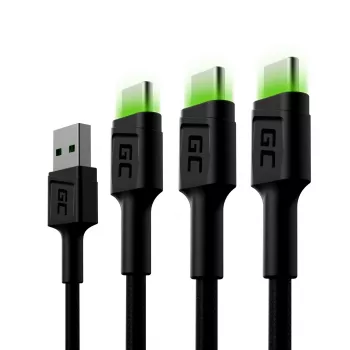USB-C-Kabel Grün Cell KABGCSET02 1,2 m (USB-A auf USB-C, 2,4 A, 480 Mbit/s) 3er-Pack mit LED-Hintergrundbeleuchtung