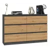 Kommode top e shop M6 120 — Anthrazit/Eiche, 6 Schubladen, 1200×300×770 mm, Spanplatte