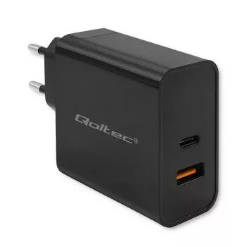 Qoltec 52380 Super Quick PD-Ladegerät | 1xUSB-C | 1xUSB | 65W | 5-20V | 1,5-3,25A | Schwarz