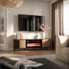 TV-Schrank cama meble MERCI mit Kamin, 180 x 40 x 53,5 cm, schwarze Oberseite, Rahmen in Eiche artisan