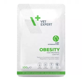 Nassfutter für Katzen VETEXPERT Obesity Chicken 100 g — Veterinärdiät für übergewichtige ausgewachsene Katzen, Einzelportionsbeutel