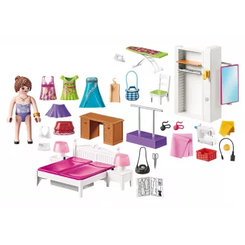 Playmobil Puppenhaus Spielset mit Figuren – Schlafzimmer mit Nähecke 70208
