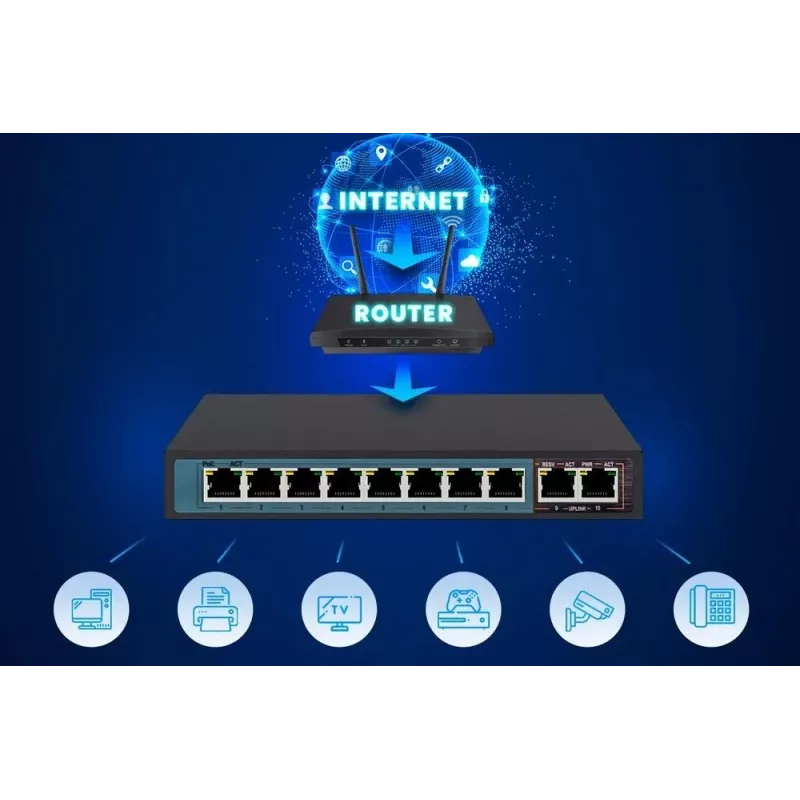 Extralink PoE Switch CERES 8x 100Mb/s PoE/PoE+, 2x RJ45 Uplink 100Mb/s, 96W