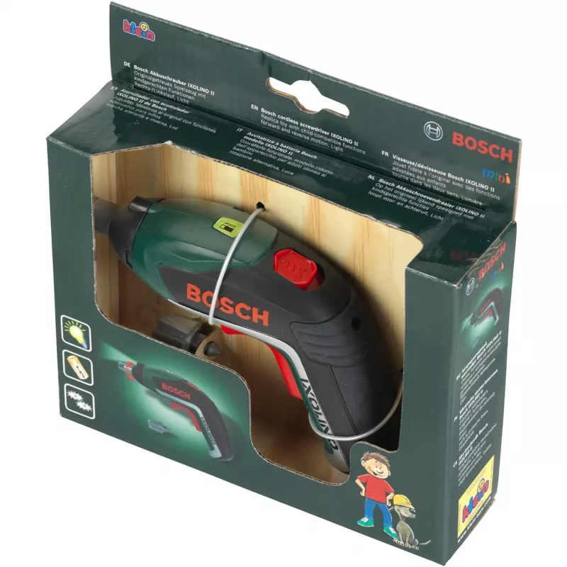 Theo Klein 8300 Bosch Ixolino Akkuschrauber I mit Licht und Sound I Wechselaufsätze I Spielzeug für Kinder ab 3 Jahren Batterie