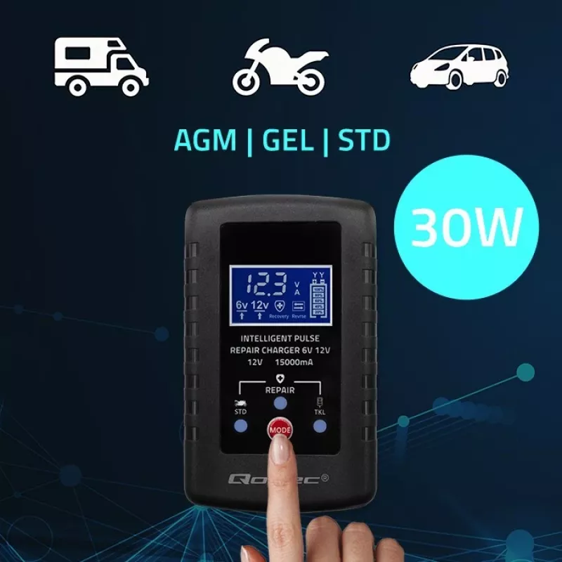 Batterieladegerät QOLTEC 52426 für AGM-/GEL-/Standard-Batterien 6V/12V 2A mit LED-Anzeige