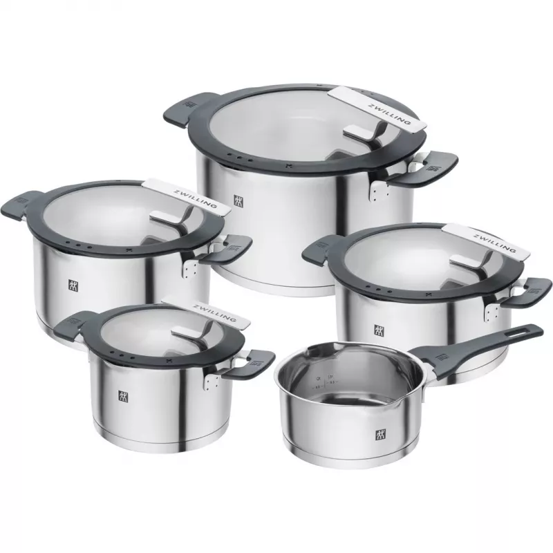 ZWILLING Edelstahl-Topfset SIMPLIFY 5-tlg. – spülmaschinen- & ofenfest, Glasdeckel, geeignet für Keramikkochfelder