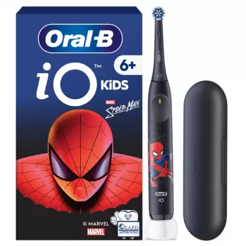 Elektrische Zahnbürste BRAUN Oral‑B iO Kids Marvel Spiderman — wiederaufladbar, 3 Modi, 2‑Minuten‑Musiktimer, Reiseetui, 1 Bürstenkopf, Lithium‑Ionen