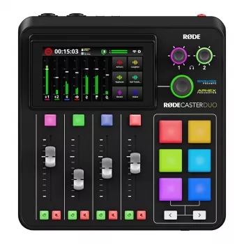 Studio-Controller RØDE Caster Duo Schwarz — 2 Combo XLR/TRS, 2 TRS Line-Ausgänge, 48 kHz, 24-Bit, Touchscreen, Wi‑Fi, Bluetooth