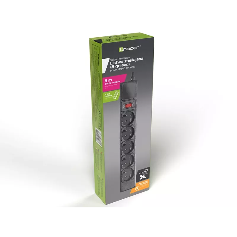Überspannungsschutz TRACER PowerGear Tracer 47138 5 m Schwarz Steckdosenleiste mit 5 m Kabel