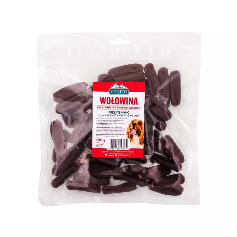 PETITTO Soft Rinderwürstchen 500 g – weiche Trainings-Snacks, 33 % Protein, 4 % Fett, gluten- und zuckerfrei