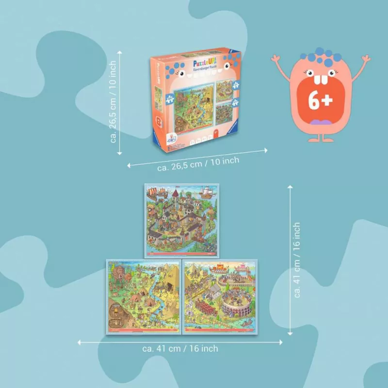 Puzzle UP Geschichte - Steinzeit, Altes Rom, Mittelalter 100, 121 und 144 Teile
