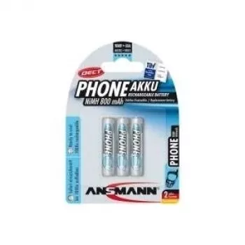 ANSMANN 5030142 NiMH-Akku Micro AAA, Telefon DECT, 800mAh, 3er-Pack