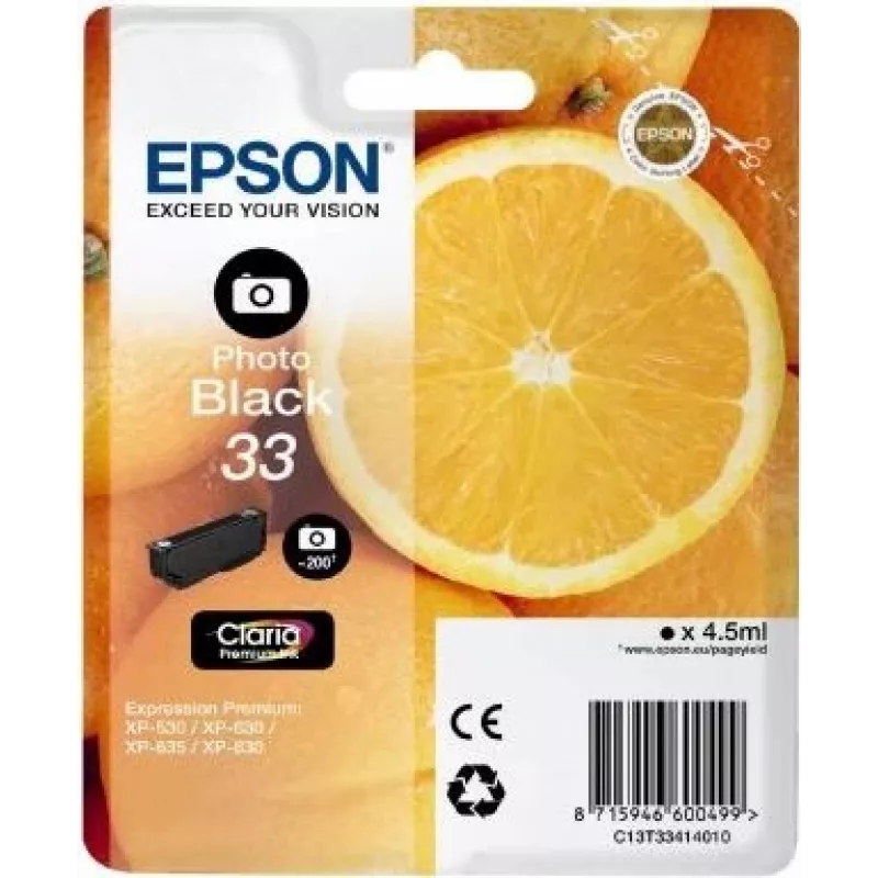 Epson Oranges C13T33414010 Tintenpatrone 1 Stück Original Foto schwarz
