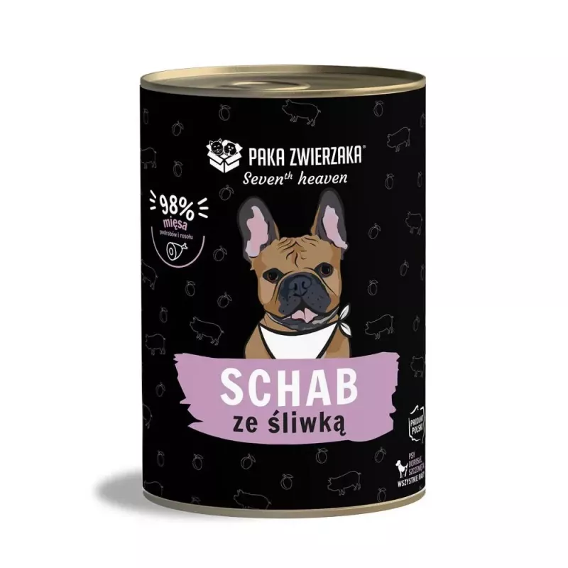 Nassfutter für Hunde PAKA ZWIERZAKA Seventh Heaven Schwein mit Pflaume 400 g, Dose, ausgewachsene Hunde, 83,1 % Feuchtigkeit