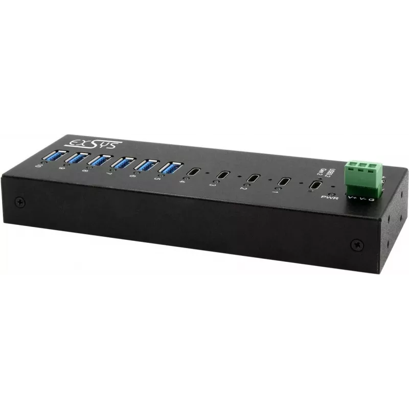 EXSYS GmbH 10-Port USB 3.2 Gen 2x1 Metall HUB, 4x USB-C + 6x USB-A (EX-12280HMS)