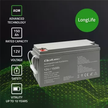 Qoltec 53068 AGM-Batterie | 12V | 150Ah | max. 2250A