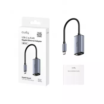 USB-C-auf-Gigabit-Ethernet-Adapter Cudy UE10C, USB-Typ-C-Stecker auf RJ-45-Buchse, 10/100/1000 Mbit/s, Aluminiumgehäuse