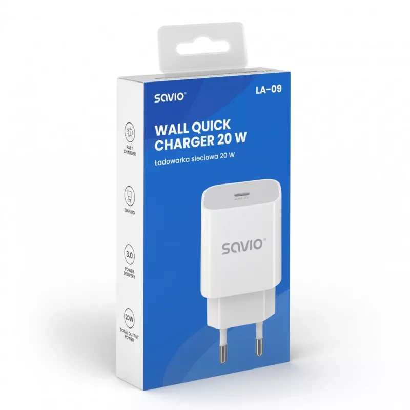 Wandladegerät 20W LA-09 USB-C QC, PD 3.0 Savio SAVLA-09