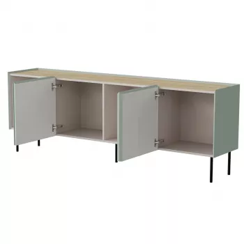 Kommoden cama meble FELLINI 2000×400×700 mm, oliv mit geöltem Eichenholz-Oberteil, MDF-Rahmen