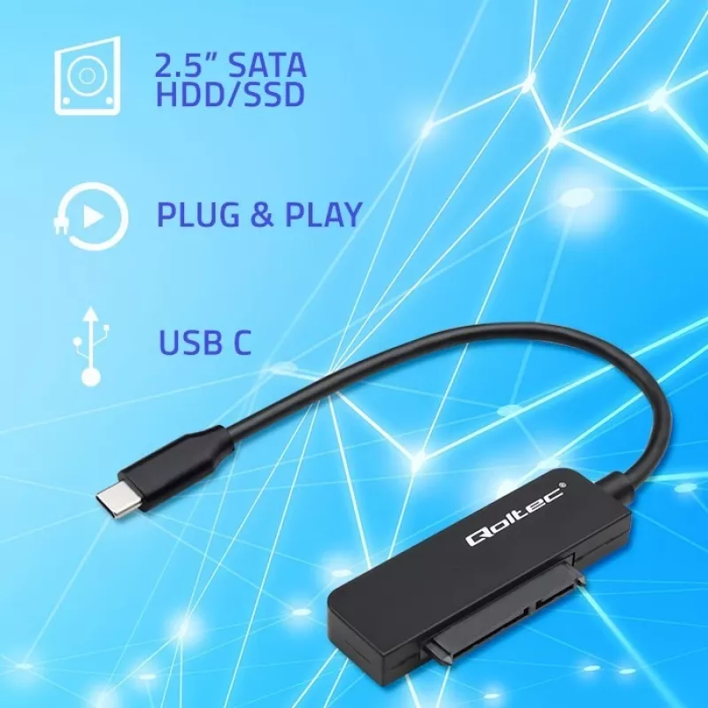 QOLTEC SATA-Adapter 52269 für 2,5-Zoll-Laufwerk auf USB-C, unterstützt bis zu 2 TB
