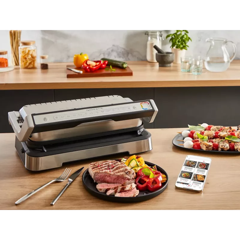 Elektrischer Kontaktgrill Tefal OptiGrill+ XL Edelstahl — große Kapazität, automatische Garprogramme