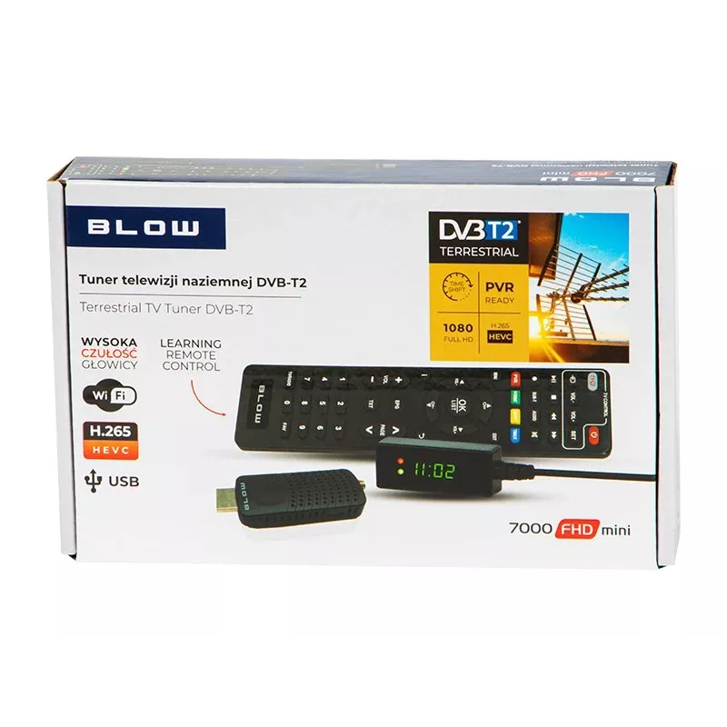 DVB-T2-Tuner BLOW 7000FHD MINI H.265 – kompakter terrestrischer TV-Receiver, HDMI, USB, S/PDIF, Audio L/R, Teletext
