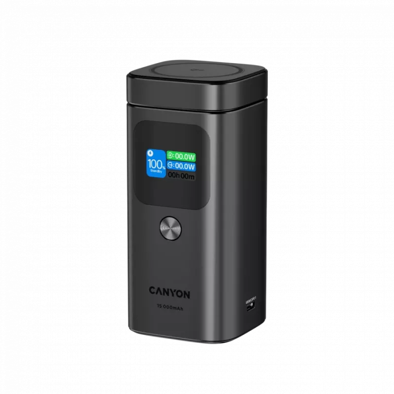 CANYON Qi2 magnetische Powerbank OnPower 150 15000mAh Aluminium Dunkelgrau