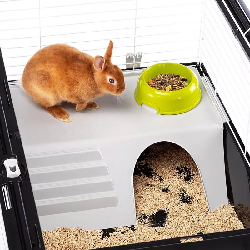 Käfig FERPLAST Casita 100 für Kaninchen und Meerschweinchen, Metall/Kunststoff, 960×570×560 mm, Taupe/Weiß
