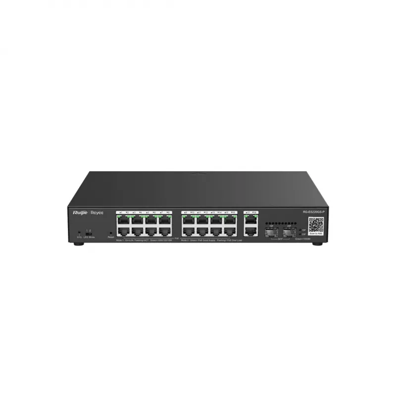 Verwaltbarer L2 Gigabit PoE Switch Ruijie RG-ES220GS-P — 18× Gigabit (10/100/1000), IEEE 802.3af/at, 40 Gbit/s, Schwarz