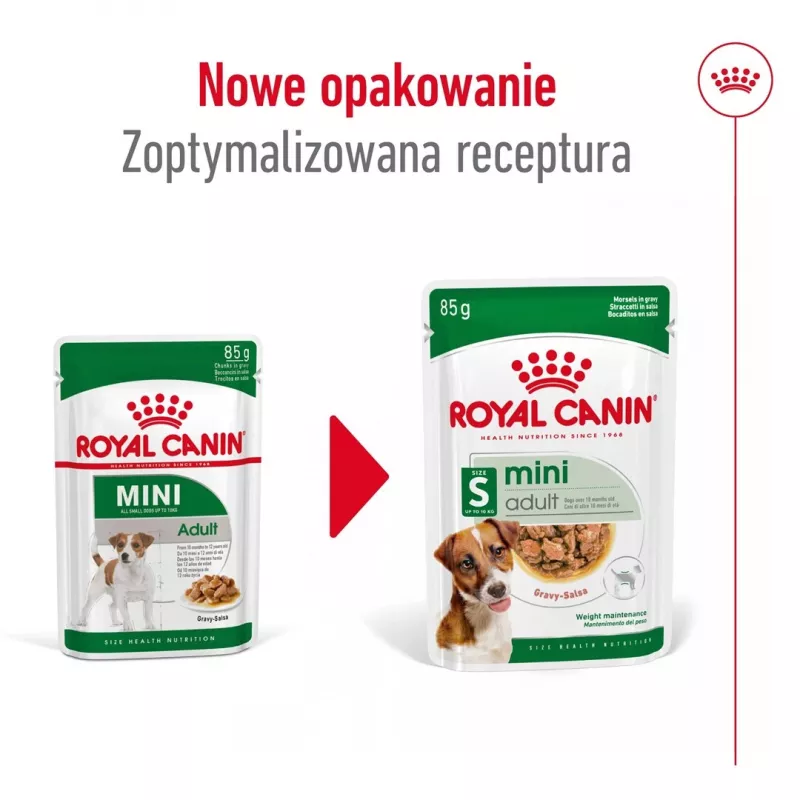 Nassfutter für Hunde Royal Canin Mini Adult Beutel 85 g, Geflügel, für kleine Rassen 5–10 kg, 12 × 85 g Packung