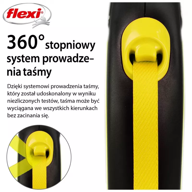 Flexi New NEON Roll-Leine 5 m – Bandleine, für kleine Hunde bis 15 kg, schwarz/gelb