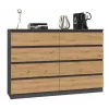 Kommode Top e shop M8 140 ANT/ART — 8 Schubladen, Anthrazit/Eiche, 1380×400×970 mm, Spanplatte