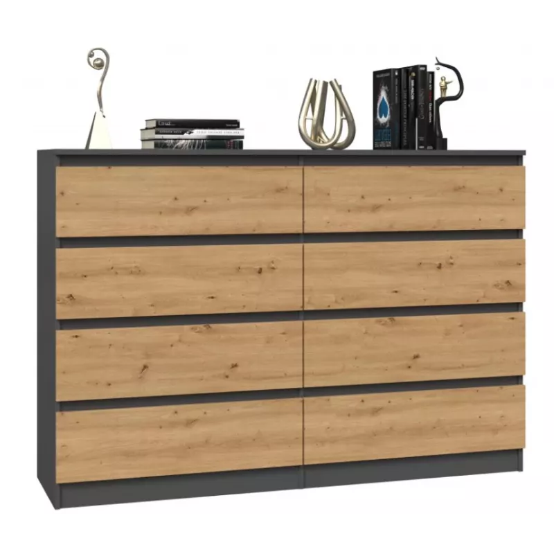 Kommode Top e shop M8 140 ANT/ART — 8 Schubladen, Anthrazit/Eiche, 1380×400×970 mm, Spanplatte