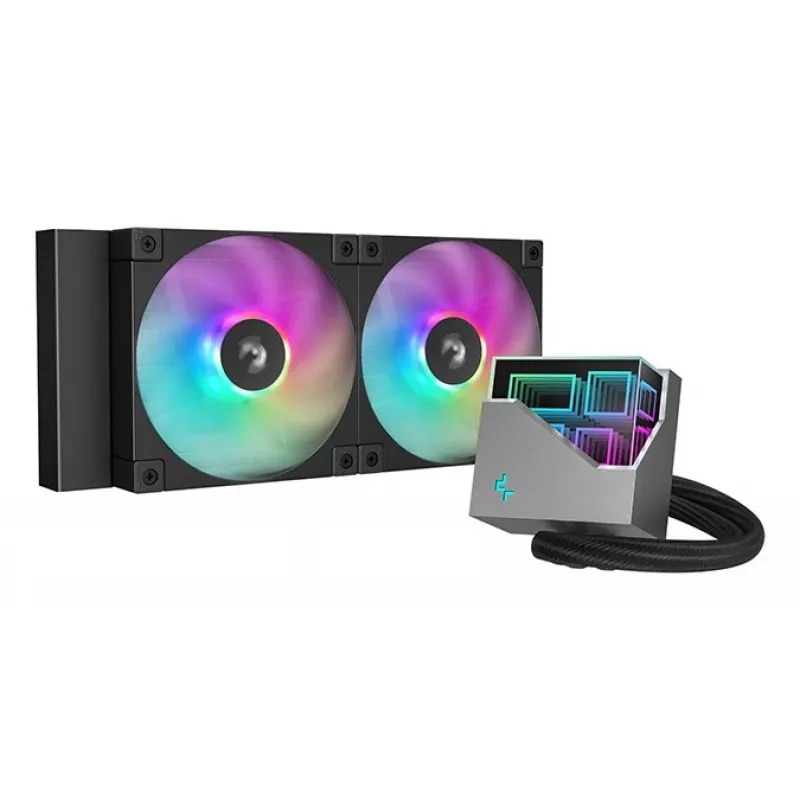 All-in-One-Flüssigkeitskühler DeepCool LT240 — 240-mm-Radiator, 2x 120-mm-PWM-Lüfter, hydrodynamisches Lager, LGA-1200-Unterstützung, schwarz