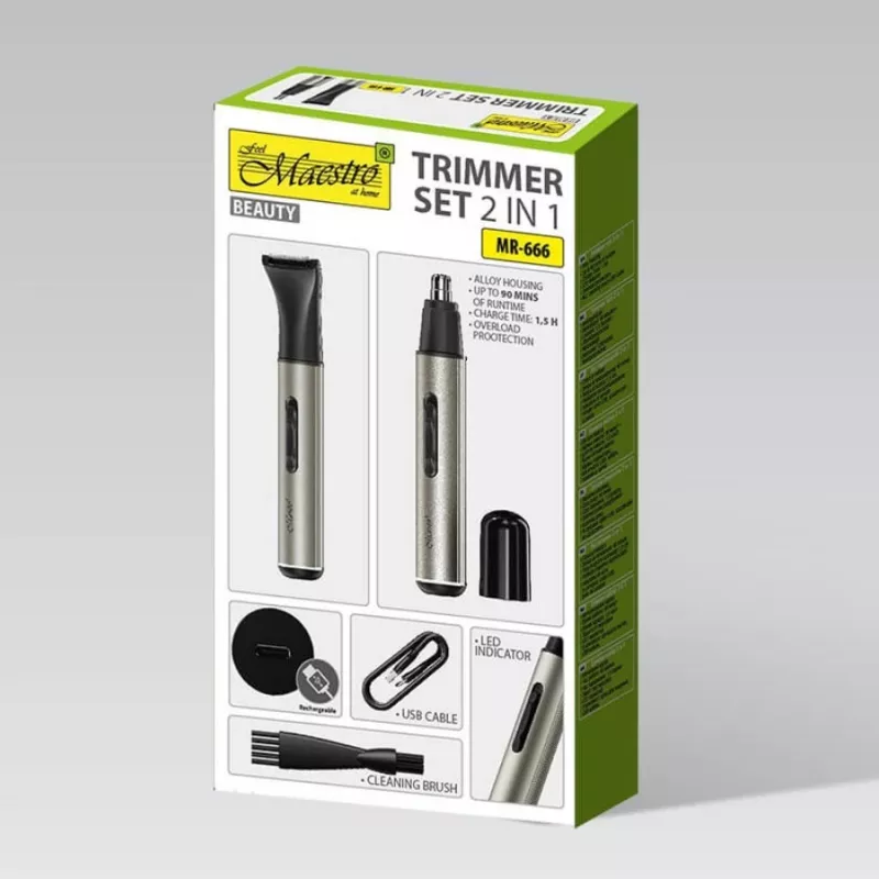 Trimmer-Set 2-in-1 Maestro MR-666 USB — wiederaufladbares Doppelpflege-Set