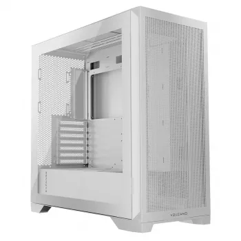 PC-Gehäuse MODECOM VOLCANO EXPANSE S MIDI Tower — Weiß, microATX, gehärtetes Glas, USB-C, unterstützt GPU 430 mm