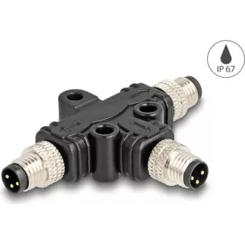 Kabel-Splitter DeLOCK M8 T-Splitter A-kodiert 3-polig 1 x Stecker auf 2 x Stecker Parallelschaltung