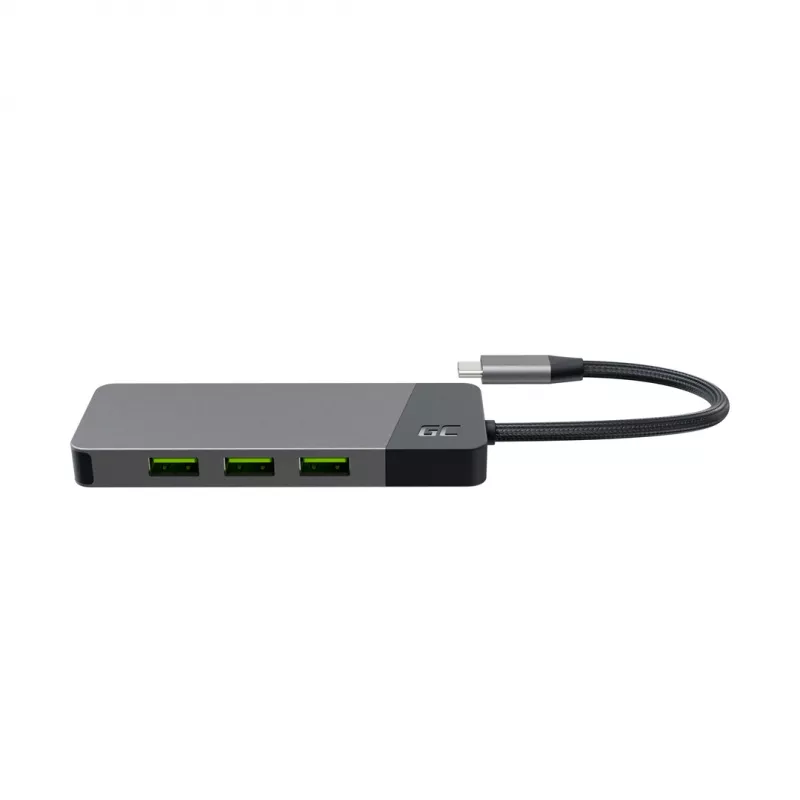 USB‑Typ‑C‑Hub Grün Cell HUBGC01 — 7 Anschlüsse: 3×USB‑A 3.2 Gen 1, 1×USB‑C 3.2 Gen 1, HDMI, microSD+SD-Kartenleser — Silber