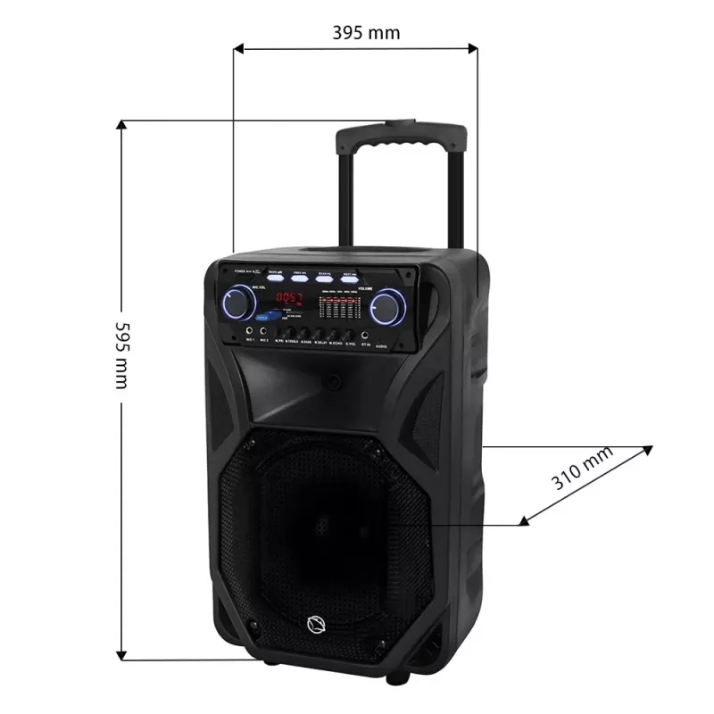 Tragbarer Karaoke-Lautsprecher MANTA SPK5021PRO 20W, 12-Zoll-Tieftöner, 80W RMS, Bluetooth, Akkulaufzeit bis zu 5 Std., SD/USB, Mikrofon- und Gitarreneingänge