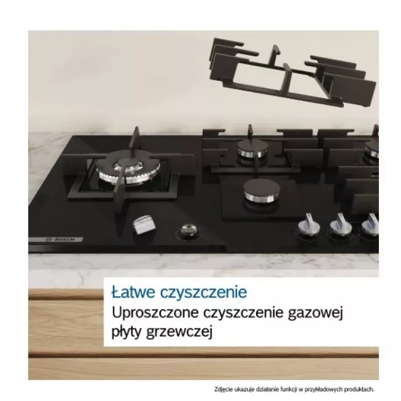 Eingebautes Gas-Kochfeld Bosch PPP6A2I40, 4 Zonen, Gusseisenroste, schwarz, 590×520×54 mm, Drehknopfsteuerung