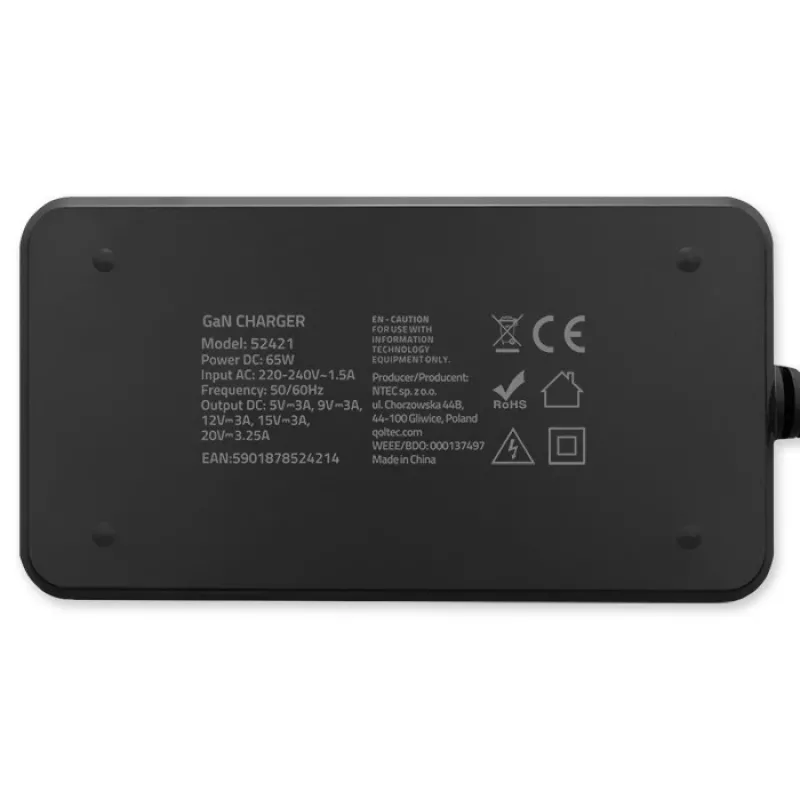 QOLTEC Ladegerät 65W GaN Super Fast schlank PD 5-20V 3,25A USB-C