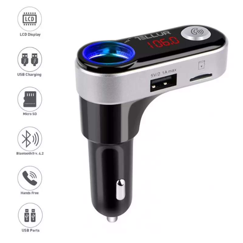FM-Transmitter Tellur FMT-B2 Schwarz Bluetooth 5.0 USB für Auto-Audio-Wiedergabe