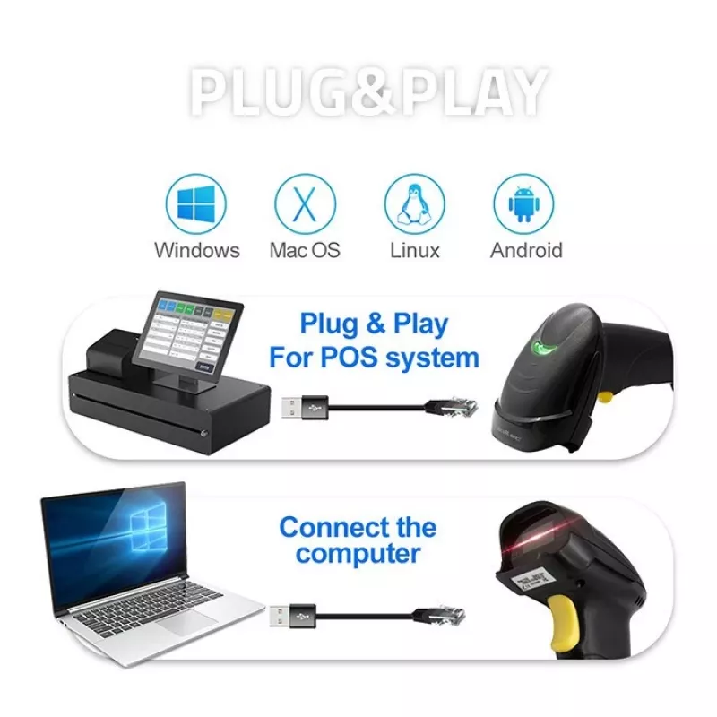 Qoltec 1D Laser Barcode Reader | USB | Schwarz