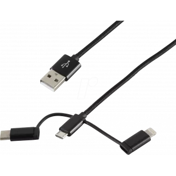 USB-Kabel ShiverPeaks BS14-50068 1m USB A USB C/Micro-USB B/Lightning Schwarz