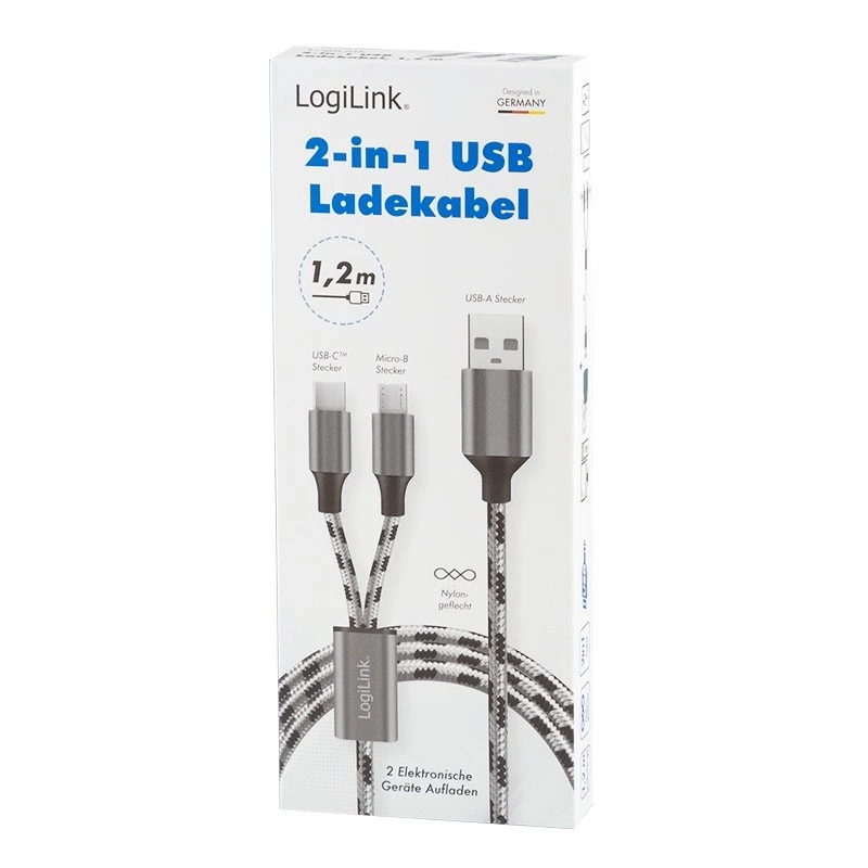 LogiLink CU0202 USB-Kabel USB 2.0 1,2 m USB A USB C/Micro-USB A Grau